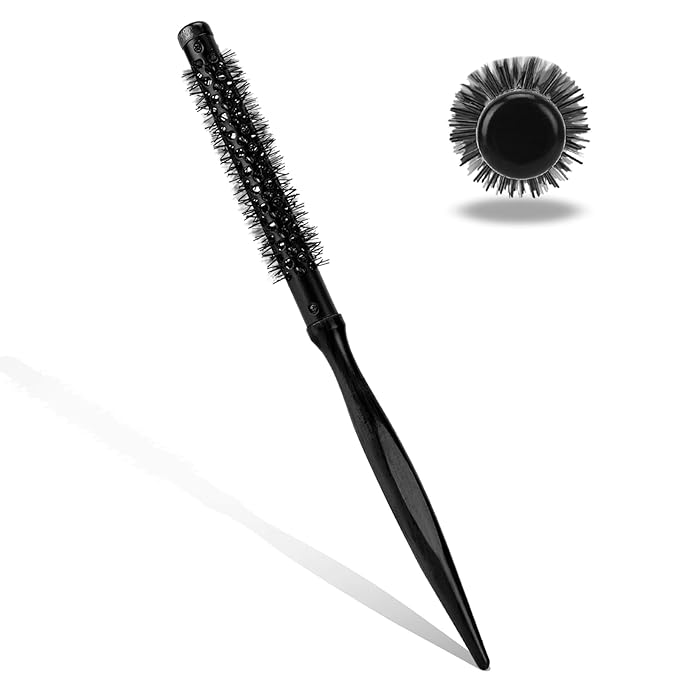 Small Round Nylon Bristle Curling Brush for Women's Hair Styling - Mini Quiff Roller for Blow Drying, Lifting Bangs, and Short Curly Hair, Beard Grooming Brush for Men