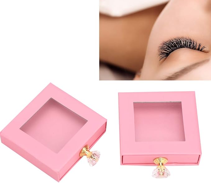 False Eyelashes Storage Box Quadrate Window False Eye Lashes Drawer Organizer Case for Makeup Lovers Travelers Pink Green Gold 2pcs
