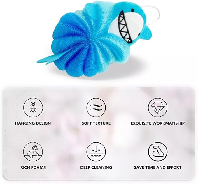 Bath Loofahs,Ttdesefu Kids Toddler Body Sponge Cute Cartoon Kids Loofah,Bath Sponge Shower Puff Soft Loofah Sponge Pouf Exfoliating Mesh Shower Ball (Animal，2 Pcs) (Green,Blue)