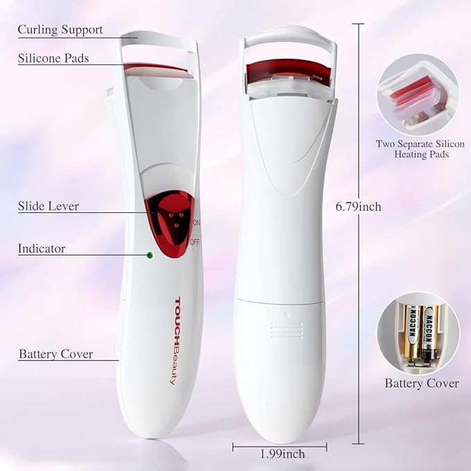 TOUCHBeauty Heated Eyelash Curler, Professional Eyelash Curler with Heating Silicone Curling Pad Curling Tool for Women Long Lasting Naturally Eyelashes TB-2016A-w
