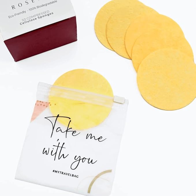 Facial Sponges - 50 Count Compressed Cellulose Face Cleansing and Exfoliating Sponges, Reusable Makeup Mask Remover, Round Face Cleaning Sponge Pads