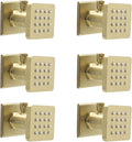 Solid Brass Square Shower Body Sprays with On Off Switch Brushed Gold Shower Jets 6 Pcs Massage Nozzle Jet Wall Mount, Flow Can Be Controlled, Showerhead Can Swivel