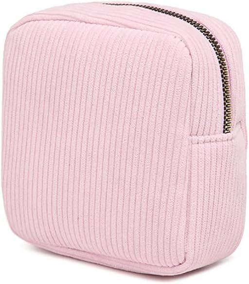GSHLLO Small Corduroy Makeup Bag Fabric Make Up Pouch Mini Plain Color Cosmetic Bag Pocket Size Toiletry Pouch Sanitary Napkin Storage Bag Portable Versatile Zipper Pouch Blue