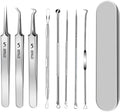 Blackhead Remover Tweezers Kit, Ultra-fine Tweezers Black Dots Blemish Extractor Acne Needle Facial Cleaner Skin Extractor Tool (8Pcs/Set)