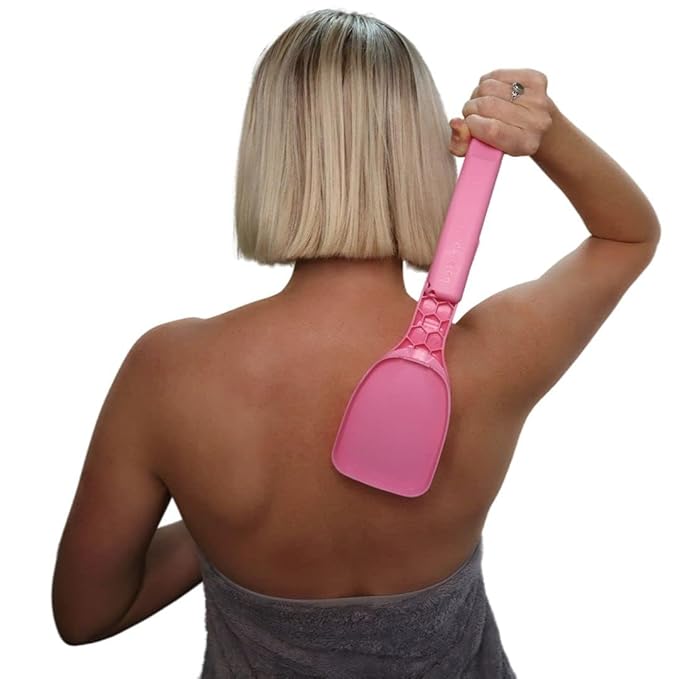 Bakslap - Body Lotion Applicator for Back and Body - Replaceable Sponge Pads (2 Pack) - Extendable Long Handle for Self Back & Body Application (Skin Cream, Suntan, Beauty, Tanning, Medical) (Pink)