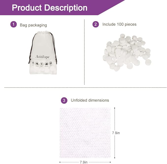 Compressed Facial Towels (100 Count) - Disposable Wash Cloths for Travel and Camping (7.9in x 7.9in)