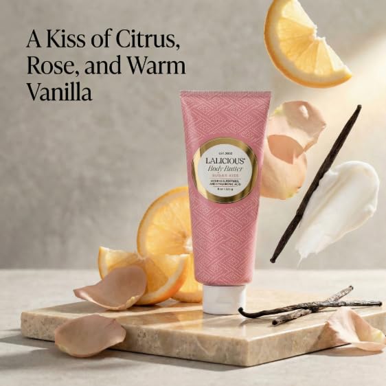 LaLicious Sugar Kiss Body Butter - Hydrating Body Moisturizer with Shea Butter, Cucumber Extract & Apricot Oil, No Parabens (8 Ounces)