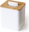 White Tissue Box Cover, Square Tissue Box Holder with Bamboo Cover Plate, Cube Tissue Box Cover for Desk Accessories, Decorative Tissue Box Tissue Holder for Bathroom Office