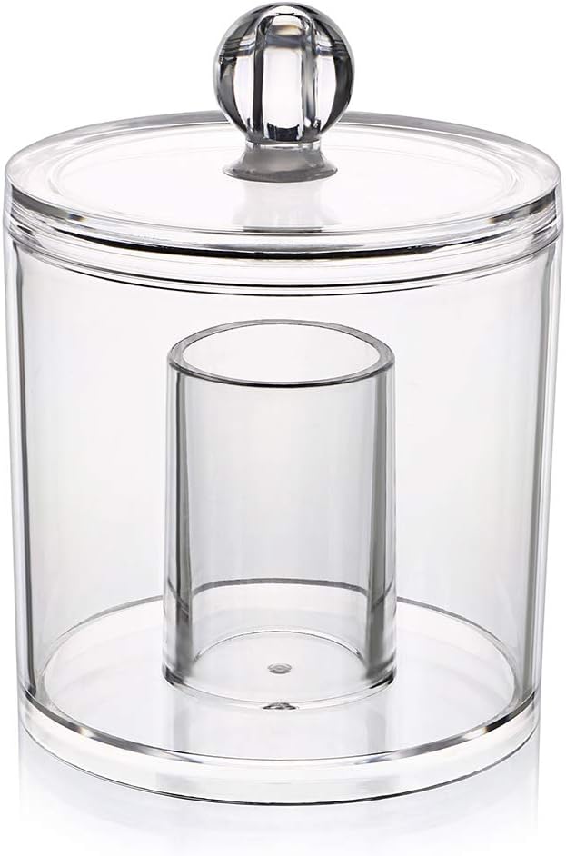Hipiwe Cotton Ball and Swab Organizer with Lid Apothecary Acrylic Jar Makeup Qtip Organizer Bathroom Storage Canister Jar for Cotton Rounds Pads Q-tips Holder