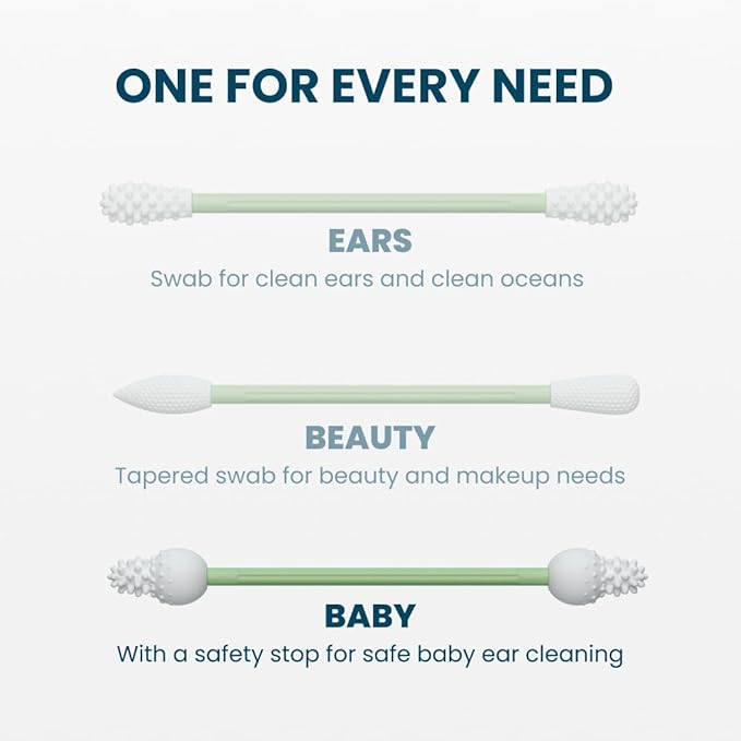 LastSwab® Reusable Cotton Safety Swabs for Baby Ear Cleaning - The Sustainable and Sanitary Alternative to Single-Use Q Tips - Easy to Clean and Zero Waste - Convenient Travel Case Holder