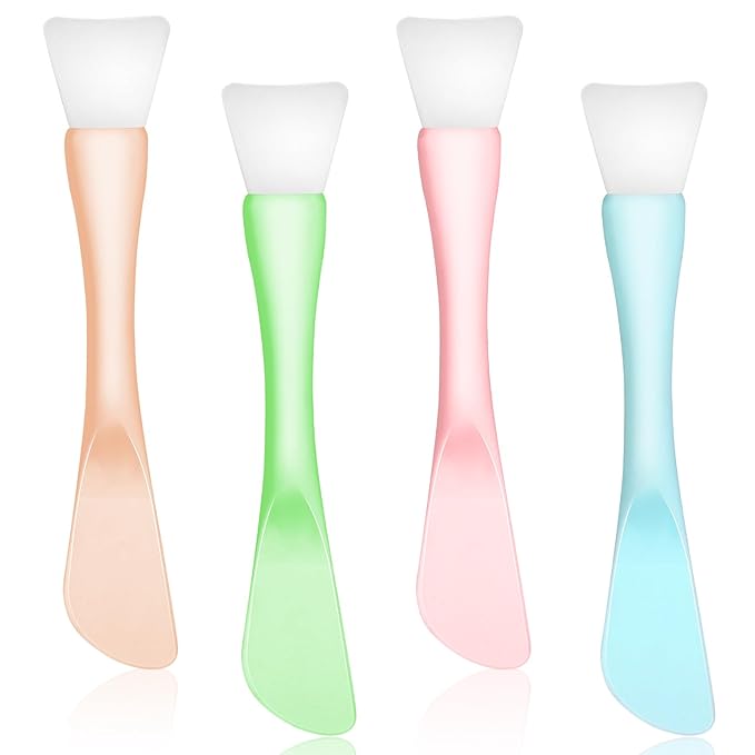 4 Pcs Face Mask Brush, Mask Applicator Tools, Beauty Spatula Soft Silicone Double Head Facial Makeup Brush for Facial Mud, Clay, Apply Cream for All Skin Types Including Sensitive Skin, 4 Colors