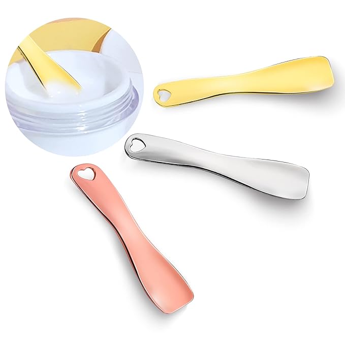3 PCS Metal Cosmetic Spoon Skincare Spatula Stick Applicator Beauty Spa Mini Spoon Skin Care Facial Cream Mask Scoop Makeup Tools for Facial DIY Mask Mixing