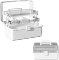 12.9in Three-Layer Multipurpose Storage Box with Handle Portable Tackle Box Folding Art & Craft Case Sewing Supplies Organizer for Makeup, Medicine, Nail, Hair Accessories (White)