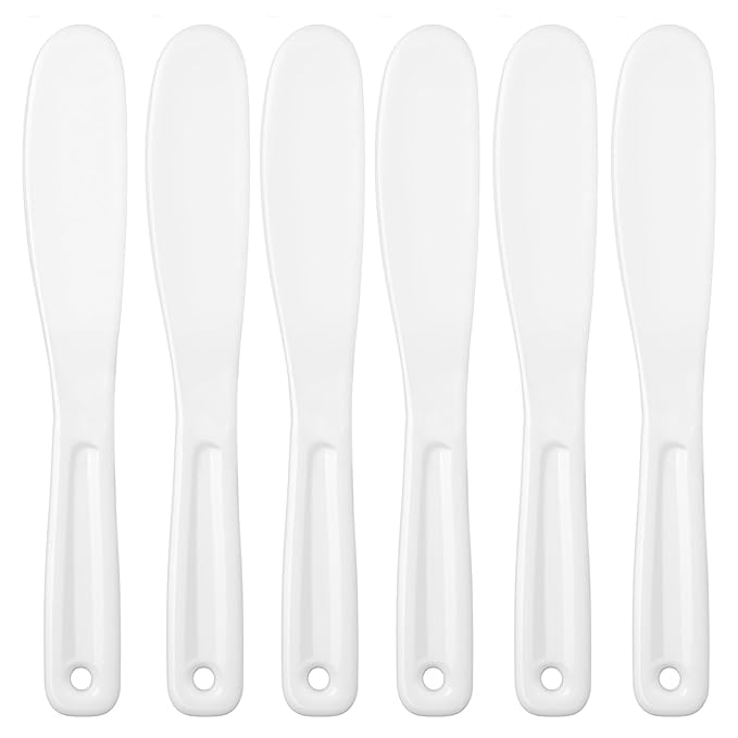 6Pcs Resuable Cosmetic Spatula, Mask Applicator Tool Small Plastic Makeup Face Mask Spatula, Creams Mixing, Skincare or Scraping Jars, Face Brush 8.11 1.22 Inch (White)