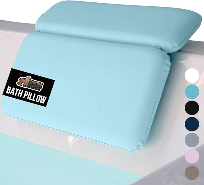 GORILLA GRIP Bath Pillow for Tub, Strong Suction Cups, Luxury Bathtub Pillows, Headrest Neck and Back Support, Relaxing Hot Tub and Home Spa Accessories, Bathroom Essentials, Gifts for Women, Blue