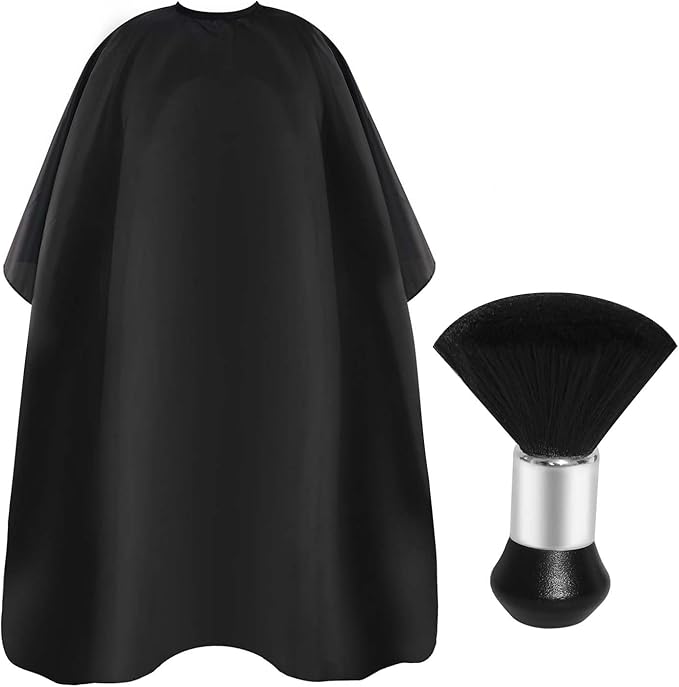 Professional Haircut Cape with Adjustable Snap Closure and Neck Duster Brush, Salon Hair Cutting Cape, Barber Cape for Unisex