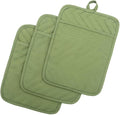 Anyi Heat Resistant Pot Holders, Cotton Hot Pads for Counter & Table, Green with Pocket