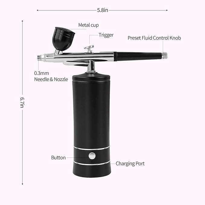 Airbrush Kit Air Brush Kit With Air Compressor Nail Charms Wireless Air Brush for Barber, Nail Art, Makeup, Model Painting (Black)