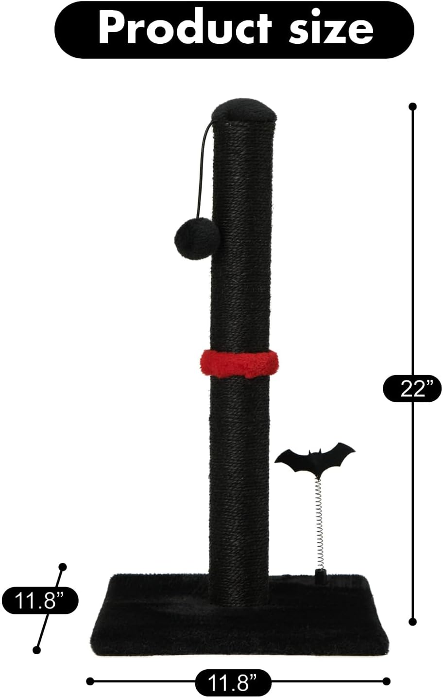 MECOOL Cat Scratching Post Premium Sisal Scratch Posts with Hanging Ball Vertical Scratcher for Indoor Cats and Kittens,Black