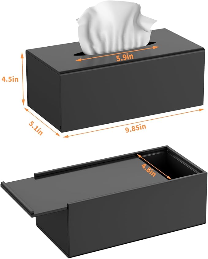 FEMELI Acrylic Tissue Box Cover Rectangular - Matte Solid Cube Napkin Holder with Magnetic Bottom, Modern Decorative Facial Paper Dispenser for Bathroom, Bedroom, Kitchen - Black