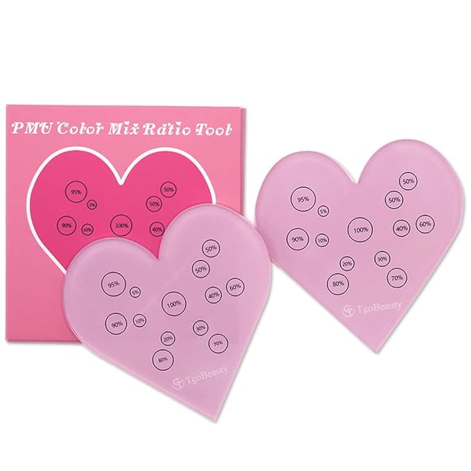 TgoBeauty Acrylic Mix Heart Palette Permanent Makeup Ink Color Ratio Tool Heart Pink Cosmetic Makeup Palette for Eyebrow Lip Nail Art Makeup (Pink)