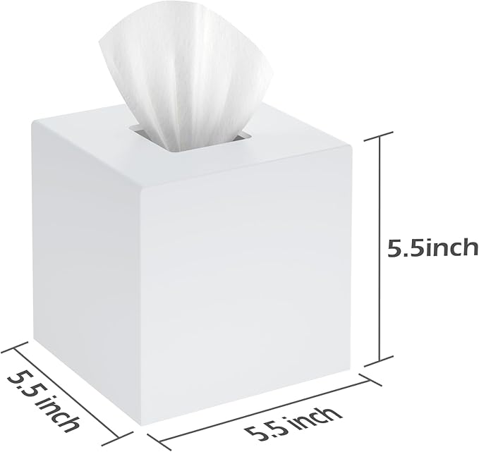 SILUT Tissue Box Cover Square, Acrylic Tissue Holder, Decorative Tissue Box Dispenser for Bathroom Bedroom Office Vanity, Tissues Organizer, Matte White