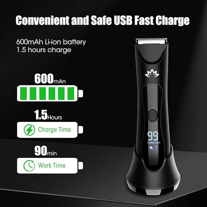 Manscape Body & Pubic Hair Trimmer for Men, Groin & Ball Trimmer Men, Electric Razor Mens Grooming Kit, Body Groomer Ball Shaver for Smooth Wet/Dry Shaving, Led Light