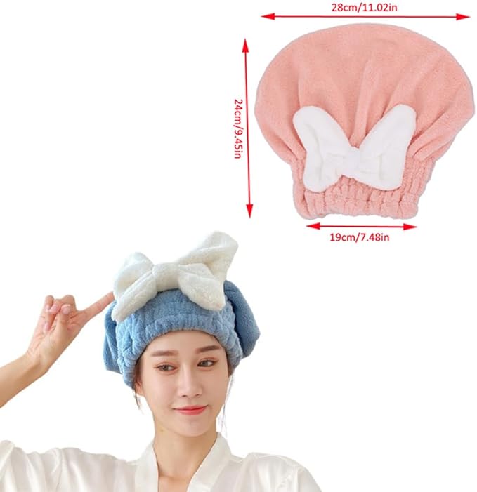 2 Pack Microfiber Hair Towel Micro Fiber Hair Drying Caps with Large Bow Hair Towel Cap Absorbent Hair Turban Wraps Head Towels for Women Girls Daughter Curly Thick Long Hair Bath Shower