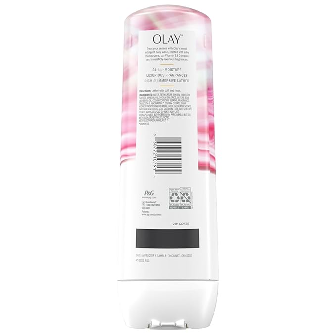 Olay Body Wash for Women,Indulgent Moisture,24hr Moisturizing & Nourishing Formula,Infused with Vitamin B3 Complex,Luxurious Fragrances,Rose & Cherry Creme Scent,20 fl oz,(Pack of 2)