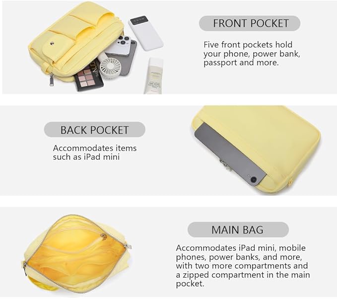 Storage Bag-arge Cosmetic Bag for Women Travel Makeup Bag Zip Up Bag Pure Cotton Canvas Can be Suspended (Yellow)