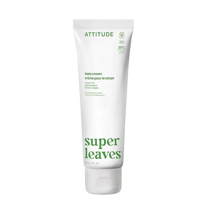 ATTITUDE Body Cream, EWG Verified Moisturizer, Vegan Moisturizing Products For Dry Skin, Dermatologically Tested, Pear & Amber Scent, 8 Fl Oz