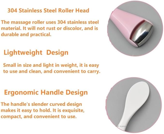 Mini Eye Face Rollers Massager 304 Stainless Steel Ice Silicone Roller for Relief Pain Skincare Facial Women Girl Gift Pink Color