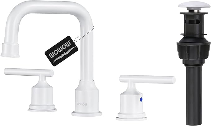 WOWOW 3 Hole Bathroom Faucet White Bathroom Sink Faucet 2 Handle Vanity Tap Lavatory Elegant Basin Mixer Tap with Drain