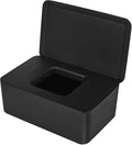 Cuayaes Black Tissue Box Cover, Refillable Baby Wipes Dispenser with Sealed Lid, Modern Desktop Tissue Box Holder Napkin Organizer Container for Bathroom Car Office