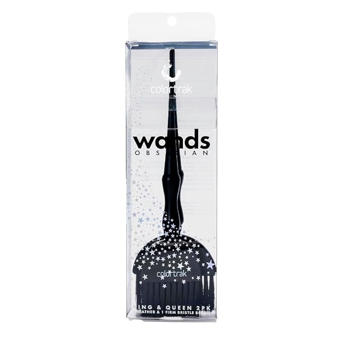 Colortrak Obsidian King & Queen Size Wands (2 Pack) 1 Firm and 1 Feather Bristle Brush for Hair Color Application, Balayage, Blending, Touch ups and Highlighting, Black