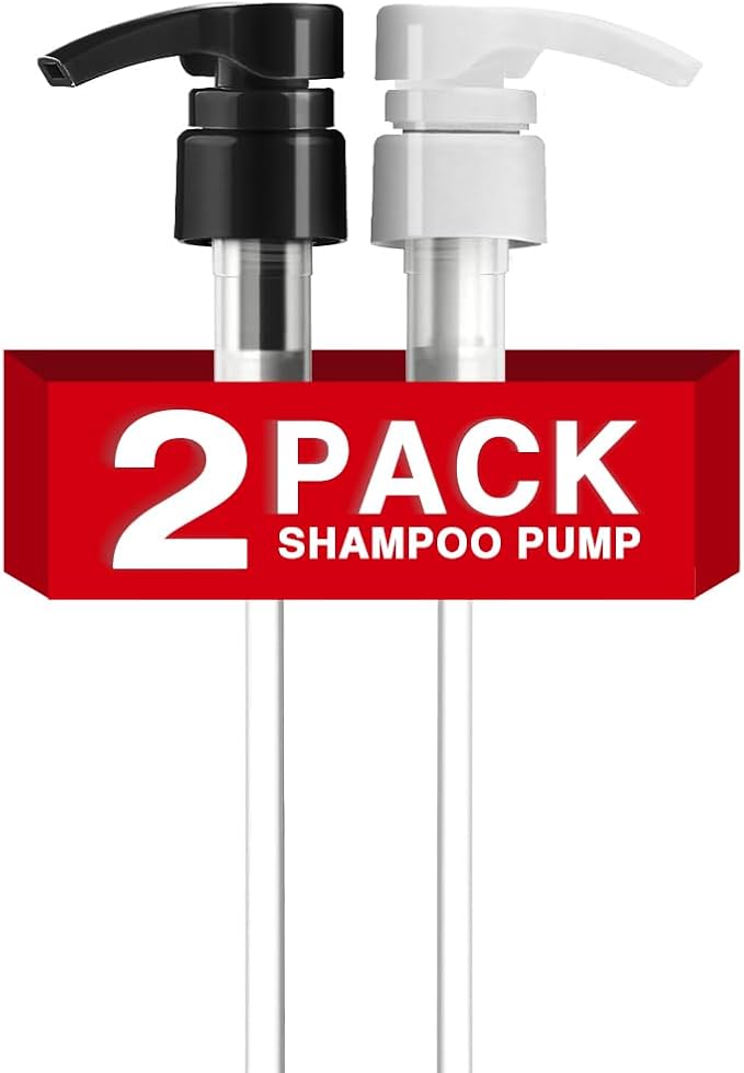 2-Pack Shampoo Pump for Liter 33.8 oz Shampoo and Conditioner, Pump Dispenser Fits Most Salon Bottles with 1.1" Wide Opening, Black & White Replacement Pump for Soft Hair Products, Body Wash, Lotion
