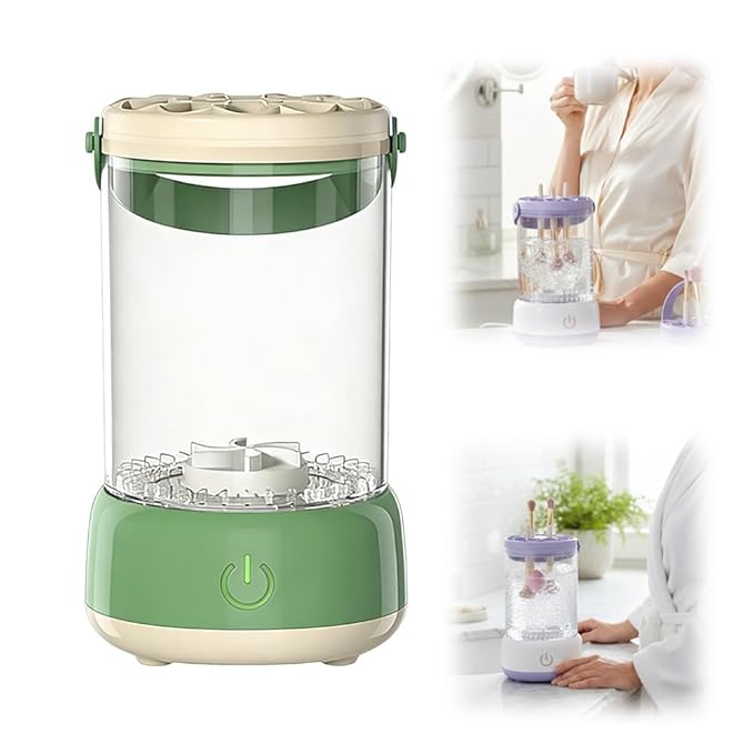 Electric Makeup Brush Cleaner,Automatic Spinning Makeup Brush Cleaner,USB Charging & Deep Cleaning,Portable Cosmetic Brush Cleaner Machine For All Makeup Brush Types (Green)