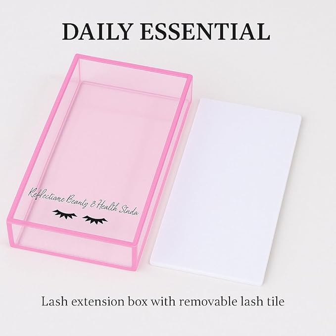 Acrylic Eyelash Storage Box - Eyelash Extension Organizer Box - Lash Organizer Tiles for Lash Extension - Perfect for Eyelash Holder, Eyelash Case and Eyelash Storage Case (pastel pink & white)