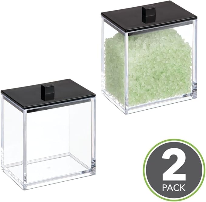 mDesign Plastic Rectangle Apothecary Canister - Organizer for Bathroom Vanity Countertop Shelf Decor - Holds Cotton Swabs, Soap, Makeup, Bath Salts - Lumiere Collection - 2 Pack - Clear/Light Pink