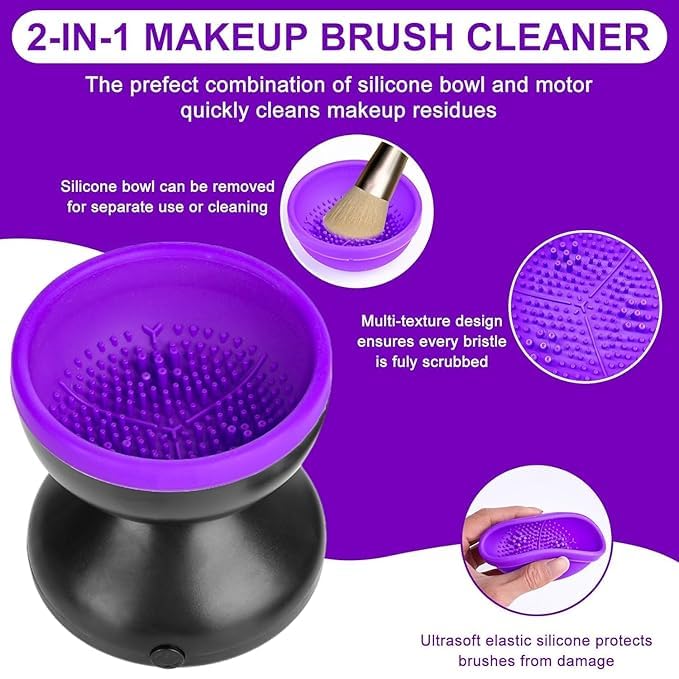 Portable Electric Makeup Brush Cleaner Machine，USB Cosmetic Brush Cleaner Tools Automatic Brush Silicone Brush Spinner Wash and Dry Deep Cleaning Machine (C)