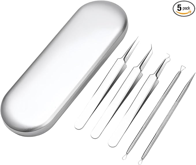 5 Pcs Blackhead Remover Comedone Extractor, Acne Removal Kit, Manual Pimple Popper Tool for Quick and Easy Removal of Pimples, Blackheads on Forehead, Facial and Nose (5 Pack)