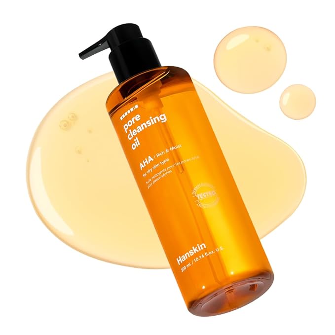 Hanskin AHA Pore Cleansing Oil for Dry Skin, Exfoliating, Waterproof Makeup Sebum Remover Facial Oil Cleanser for Face, Moisturizing for Soft Skin, Korean Skincare [AHA/10.14 oz.]