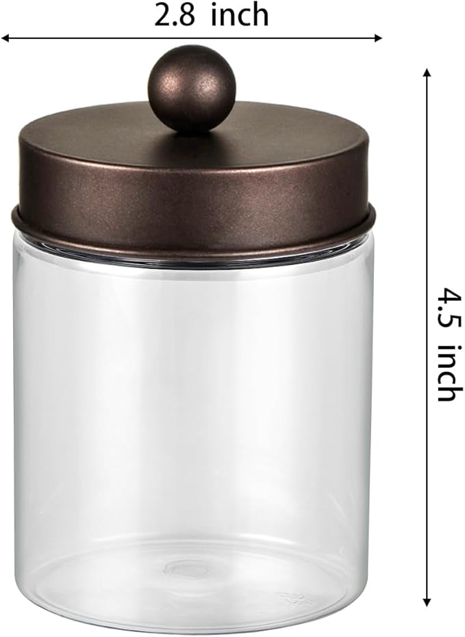 3PC Farmhouse Decor Qtip Holder Apothecary Jars Bathroom Vanity Storage Organizer -Countertop Canister Container &Cute Stickers for Cotton Swab, Ball,Pad,Floss ,Paper Clips (Bronze,Plastic)