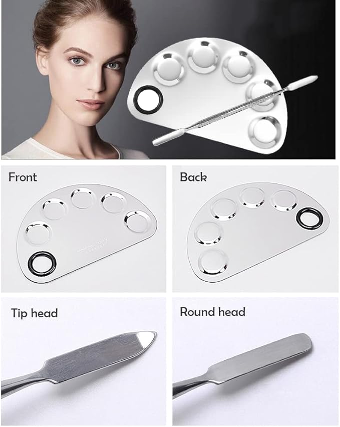Angzhili 1 Pack Makeup Mixing Palette with Spatula Tool,6x3.9 Inches, Stainless Steel Cosmetic Mixing Palette, Makeup Artist Palette Tray for Mixing Foundations,Lipsticks,Eye Shadow,Nail Art