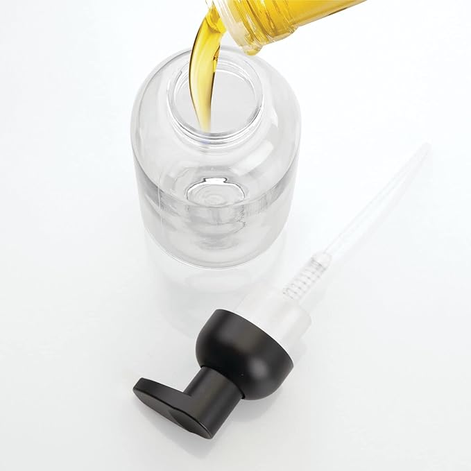 mDesign Round Plastic Refillable Foaming Soap Dispenser Pump Bottle for Bathroom Vanity Countertop - Vintage-Inspired, Compact Container Design - Twain Collection - 2 Pack - Clear/Matte Black