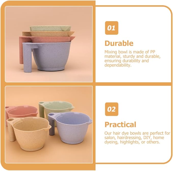 minkissy Hair Dye Mixing Bowl 2-Pack Portable Plastic Color Bowls with Ergonomic Handles for Salon and Home Hair Coloring and Tinting Easy to Clean 6.69X3.54X3.14 Inches