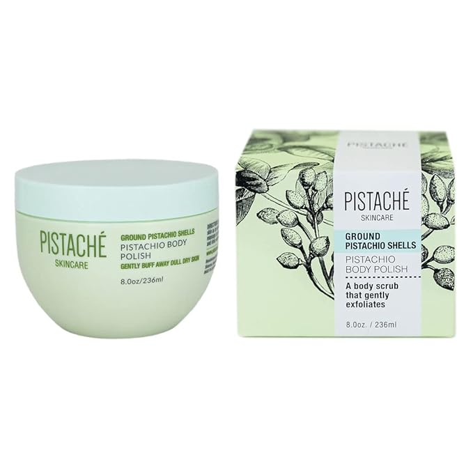Pistaché Skincare Pistachio Oil Body Polish with Ground Pistachio Shells | Exfoliating Scrub | Hydrating & Moisturizing with Vitamin E & Antioxidants, 8 oz