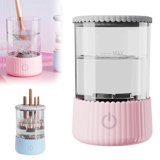 Electric Makeup Brush Cleaner, 2026 New Multi-Functional Cosmetic Brush Cleaner Machine, Portable Automatic Makeup Brush Cleaning Solution With Dryer-Holder, Beauty Gift for Women (Pink)