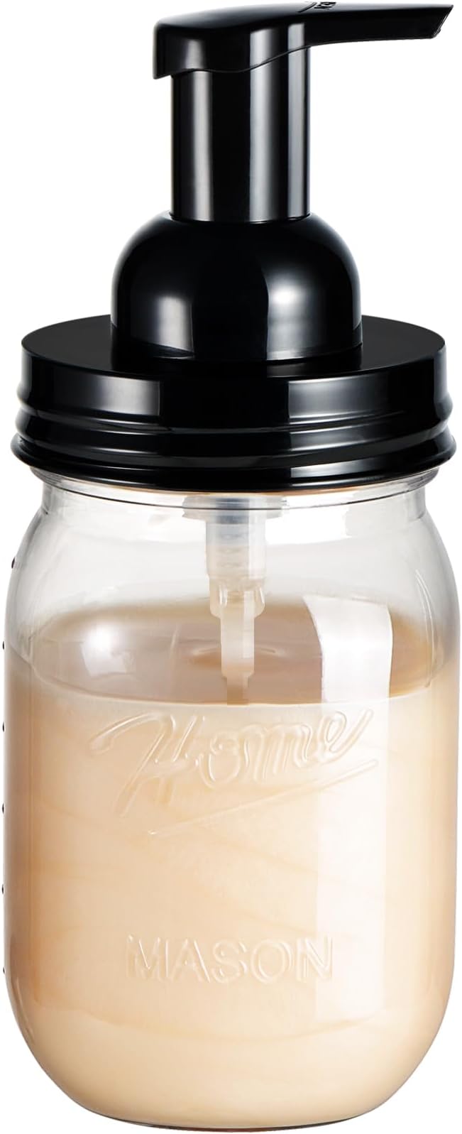 Amolliar Plastic Mason Jar Foaming Soap Dispenser with Pump Lid,16OZ Refillable Hand Soap Dispenser with Cute Lables, Farmhouse Decor for Kitchen/Bathroom, Lotion Dish Soap (1 Pack, Black)