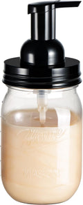 Amolliar Plastic Mason Jar Foaming Soap Dispenser with Pump Lid,16OZ Refillable Hand Soap Dispenser with Cute Lables, Farmhouse Decor for Kitchen/Bathroom, Lotion Dish Soap (1 Pack, Black)